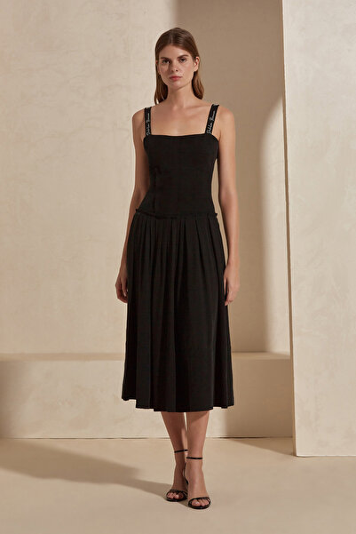 Dahlia Bianca Petra Siyah Midi Elbise