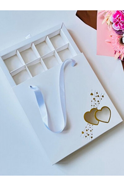 JaNef 16 Bölmeli Çanta Model Bonbon Çikolata Kutusu-Gold Yaldız Kalp (5 Adet)...