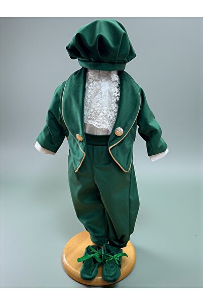 Inovius Costum botez verde, print cu aripi - DPH301 - Marime: 6-9 luni