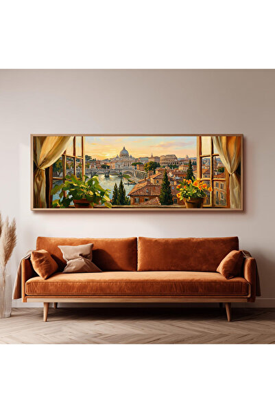 Dekorsiahome Ahşap Çerçeveli Panoramik Oturma Odası Salon Tablosu UZ0195