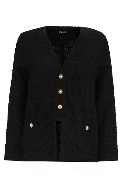 MISS DALIDA T26K-8208 V Yaka Tüvit Ceket BLACK