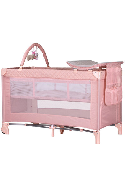 Chipolino Luna pink marshmallow foldable crib with changing mat