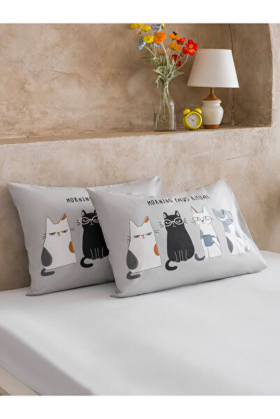 LC Waikiki Nevavm Cat Printed Cotton Pillowcase with Difference 2 Pieces 50X7...