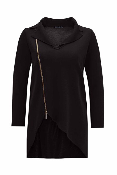 MISS DALIDA T26K-6012 Asimetrik Kesim Gömlek Yaka Tunik BLACK