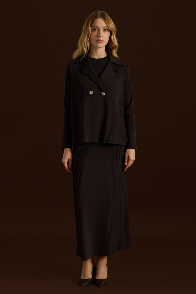 MISS DALIDA Korsajlı Örgü Teknikli Triko Etek Kahverengi