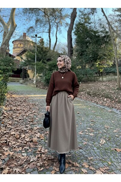 Foremia Pocketed Elastic Waist Skirt-Mink