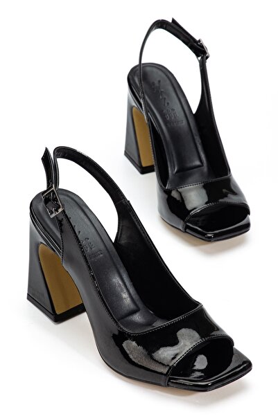 Saadet Kaya Butik Women's Black Patent Leather Special Design Classic Heeled ...