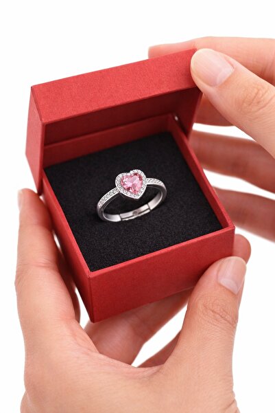 New Obsessions Stainless Steel Silver Color Pink Stone My Love Heart Ring