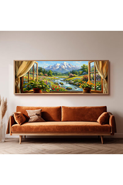 Dekorsiahome Ahşap Çerçeveli Panoramik Oturma Odası Salon Tablosu UZ0188