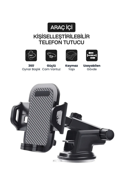 Concord Araç İçi Cam Vantuzlu Telefon Tutucu | Teleskopik | 360° Dönebilen Ot...