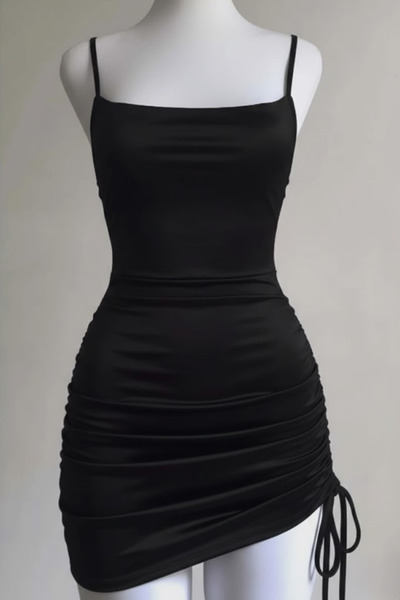 Karakedi Black Gathered Back Drawstring & Low-Cut Strappy Gothic Diver Fabric...