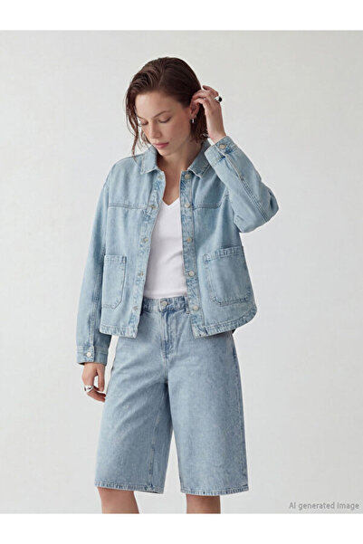 LC Waikiki Rmz Gi̇yi̇m Farkiyla Shirt Roba Collar Loose Fit Women's Jean Jacket