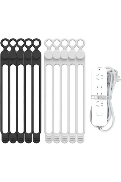 The Bros أربطة كابلات سيليكون، 10 قطع، منظمات تعليق طويلة قابلة لإعادة الاستخ...