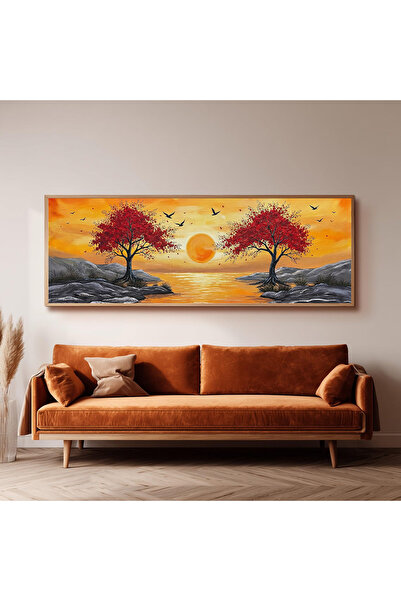 Dekorsiahome Ahşap Çerçeveli Panoramik Oturma Odası Salon Tablosu UZ0182