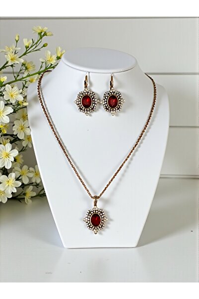 FAYRA ACCESSORIES Diamond Mounted Zircon Stone Earrings and Necklace Set