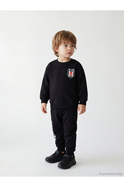 LC Waikiki Özmarka New Season Black Crew Neck Printed Baby Boy Tracksuit Set