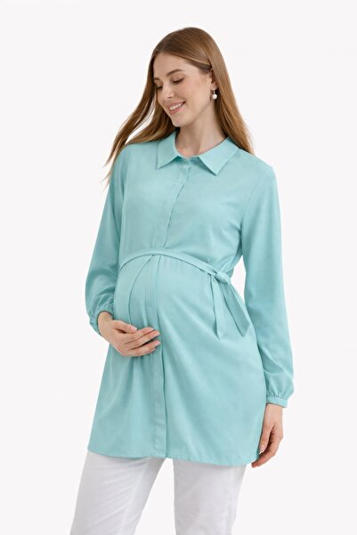 Desen Hamile Giyim Mint Poliviskon Kumaş Hamile / Emzirme Gömlek