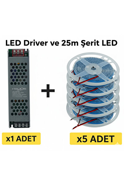 Helios 400W 33A Adaptör + Ookay 2835 5 Rulo İç Mekan Şerit LED (25 Metre) Gün...
