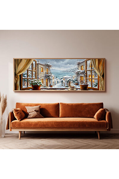 Dekorsiahome Ahşap Çerçeveli Panoramik Oturma Odası Salon Tablosu UZ0170