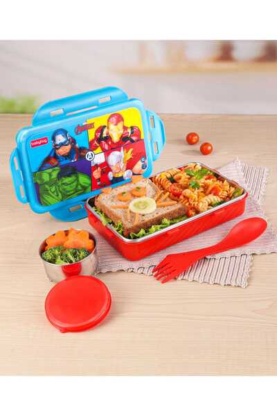 Babyhug Marvel Avengers 3D Stainless Steel Lunch Box with Container and Fork,...
