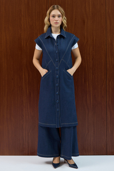 MISS DALIDA Gömlek Yaka Denim Yelek Navy Blue
