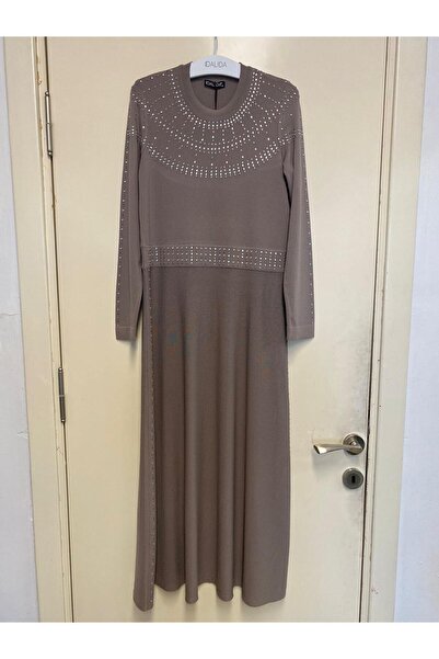MISS DALIDA T24Y-4018 Yakası Taşlı Elbise 002-MİNK