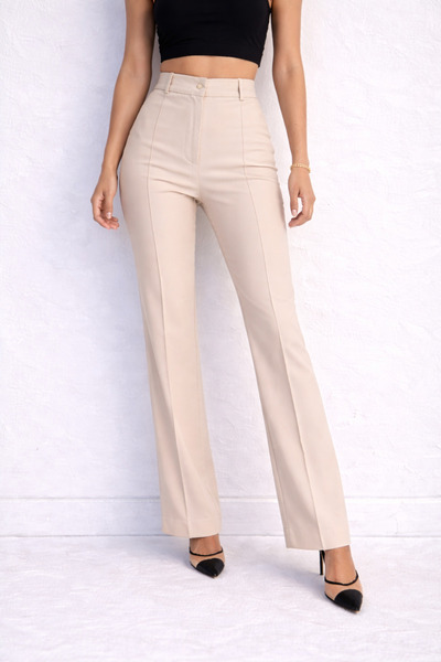 FVTEKSTİL Black High Waist Ribbed Stitched Gathering Palazzo Women's Trousers