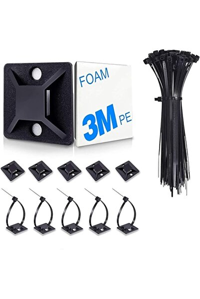 The Bros 100 قطعة من أربطة الكابلات، قواعد لاصقة لأربطة الكابلات، قواعد تثبيت...