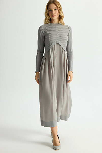 MISS DALIDA Triko Cupro Elbise Gri