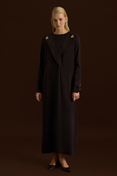 MISS DALIDA Yaka ve Bilek Detaylı Triko Elbise Kahverengi