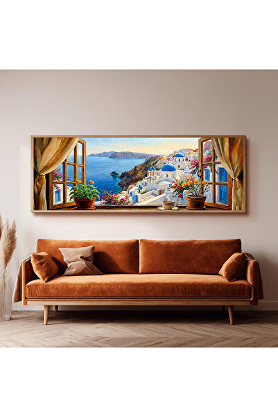 Dekorsiahome Ahşap Çerçeveli Panoramik Oturma Odası Salon Tablosu UZ0189