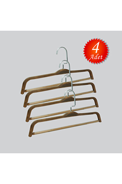 NYN Wooden 8176 Barli Nickel Silver Hook Pants Hanger 4 Pieces