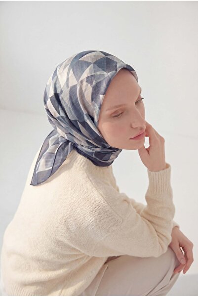 Silk Home Lacivert Mavi Vizon Geometrik Desen Parlak Shiny Eşarp 75014-04