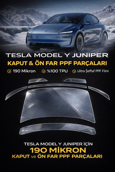 Drive Detailing Tesla Model Y Juniper Kaput & Ön Far PPF Seti (190 Mikron %100 TPU) Şeffaf PPF Filmi Kendin Yap