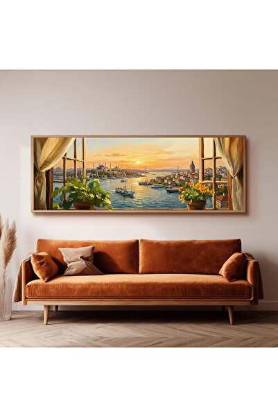 Dekorsiahome Ahşap Çerçeveli Panoramik Oturma Odası Salon Tablosu UZ0190