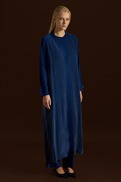 MISS DALIDA Triko Detaylı V Yaka Cupro Kap Navy