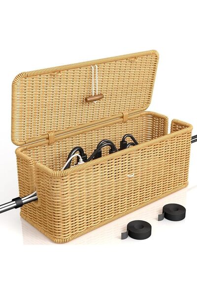 The Bros صندوق إدارة الكابلات، منظم كابلات مصنوع يدويًا من الخيزران، صندوق لإ...