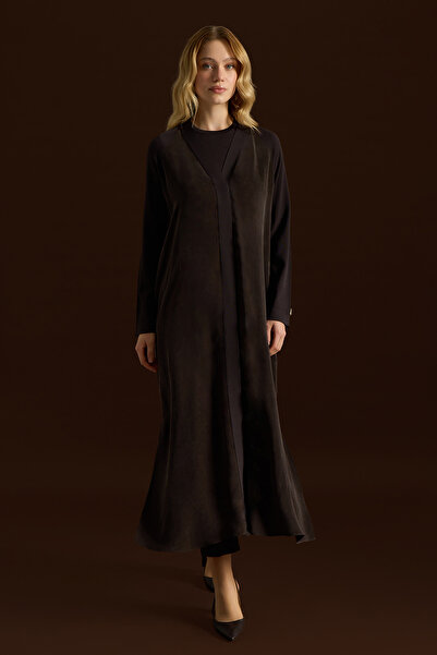 MISS DALIDA Triko Detaylı V Yaka Cupro Kap Kahverengi