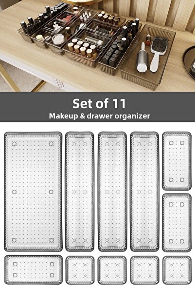 Mowo Home 11-piece Anthracite Cosmetic and Makeup Organizer - In-cabinet Orga...