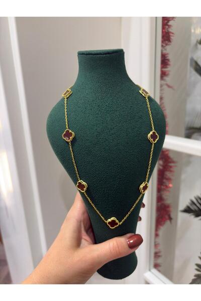 bestmysilver Kadın Gümüş 7 Yoncalı Bordo Kolye