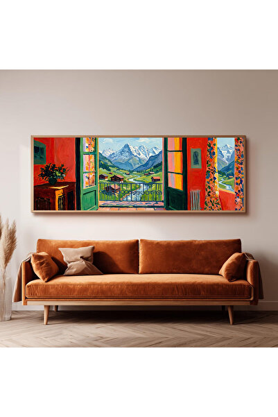 Dekorsiahome Ahşap Çerçeveli Panoramik Oturma Odası Salon Tablosu UZ0169