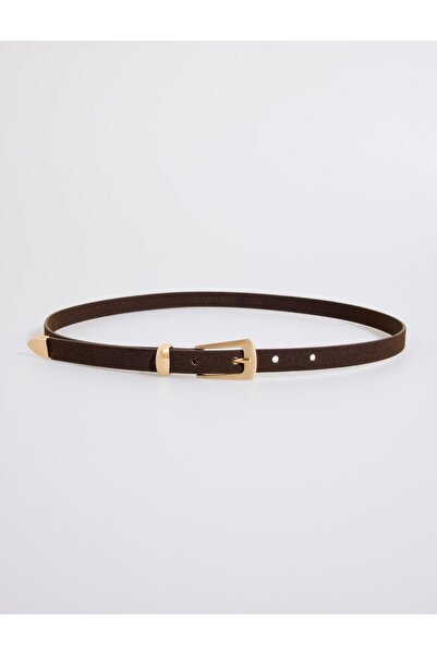 Jimmy Key Kahverengi Parlak Metal Tokalı İnce Süet Kemer