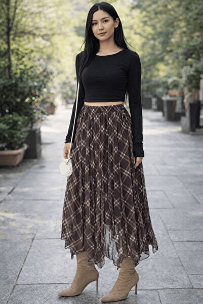 Lunarose Asymmetrical Cut Chiffon Skirt with Elastic Waist