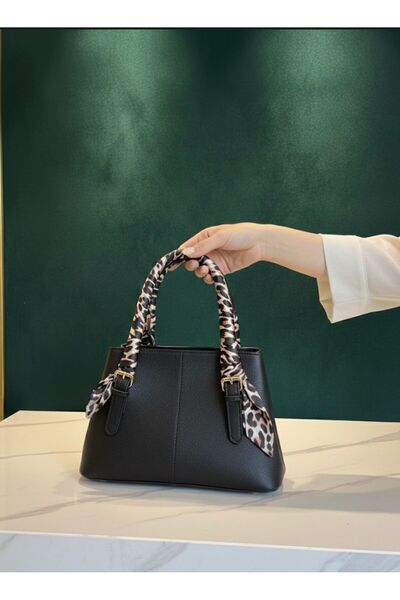 addy Leopar Fular Detaylı Acı Kahverengi Omuz Ve El Çantası