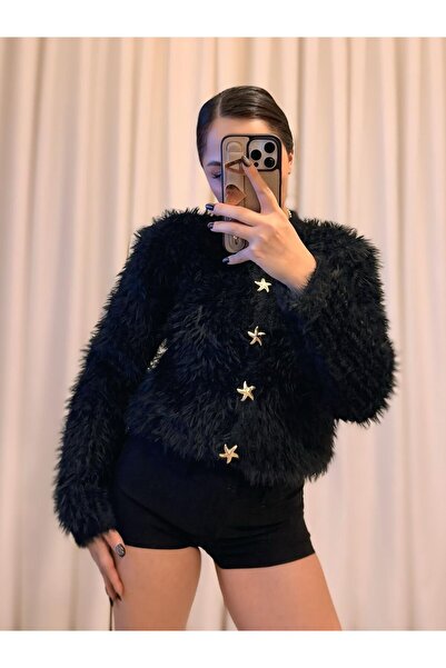 Labien Butik Peluş Hırka Standart Beden - Siyah