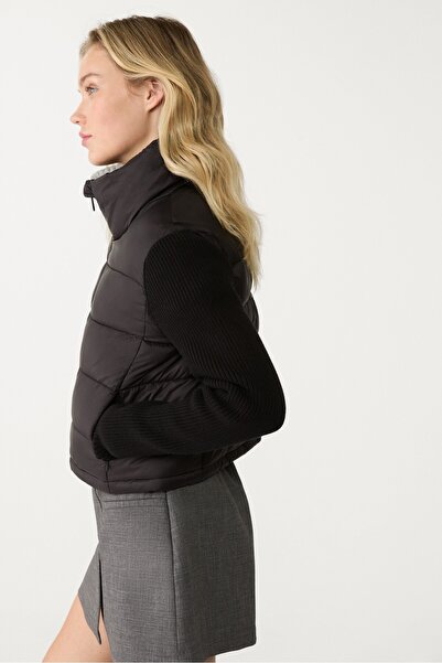 Stradivarius Puffer jacket with chunky knit sleeves