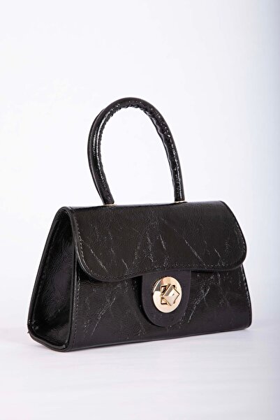 EBRUTESETTÜR Patent Leather Hand & Shoulder Bag Black