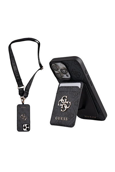 Guess iPhone 16 Pro Max Kılıf Lisanslı M-safe Şarj Özellikli Askılı ve 4G Log...