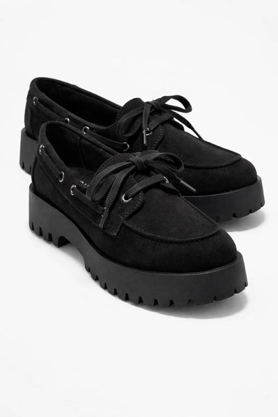 Lizy Shoes Women's Black Suede Lace-Up Thick Sole Casual Shoes – Chunky Platf...