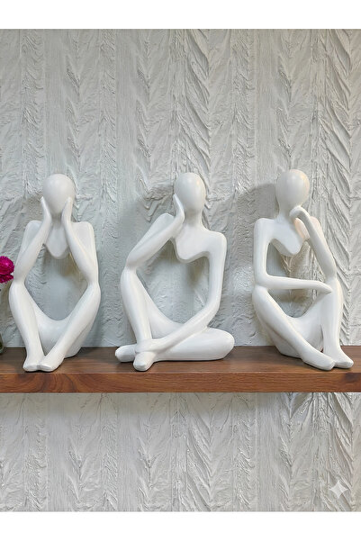 Triple Thinking Man Trinket Set – Modern White Decorative Sculpture Object